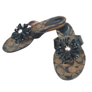 Coach Suki Black Daisy Patent Leather Thong Sandal  Monofeanned Sandals 7.5-8